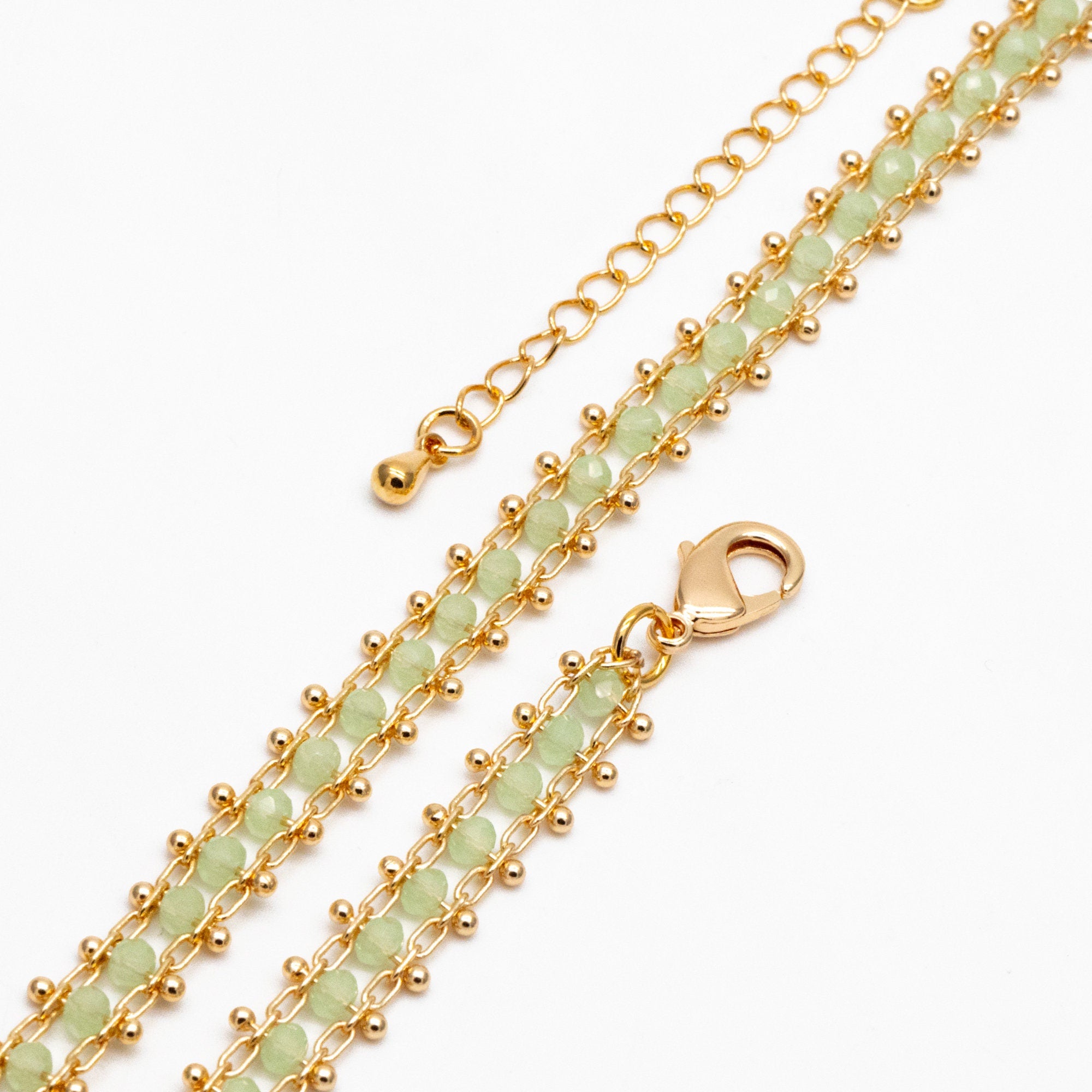 Gold Crystal Glass Rondelle Beaded Chain, Finished Bracelet/ Anklet/ Necklace with Extender Chain, Ready to Wear (#LK-171)